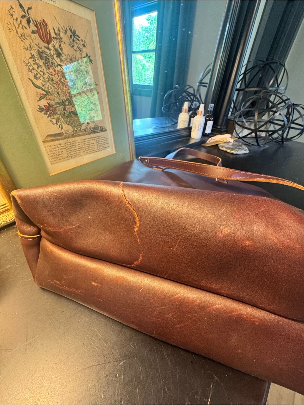 Portland Leather congnac Leather ZIPPERED Bag with Crossbody Strap - Picture 5 of 7